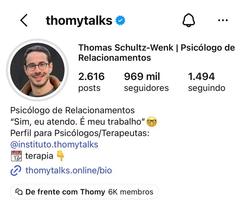 Perfil @thomytalks no Instagram: 969 mil seguidores